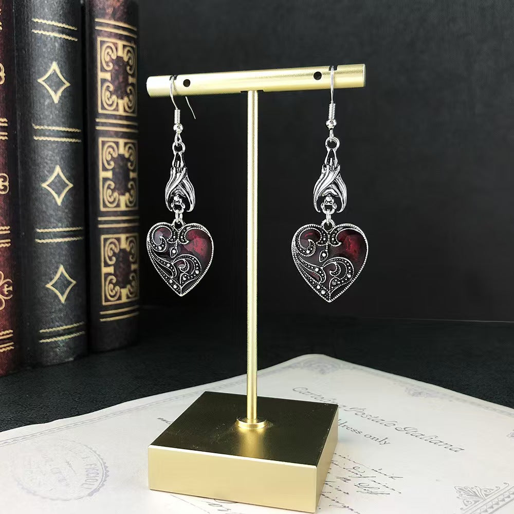 Wholesale Christmas  Alloy Gothic Dark Bat Oil Drop Heart Pattern Earrings
