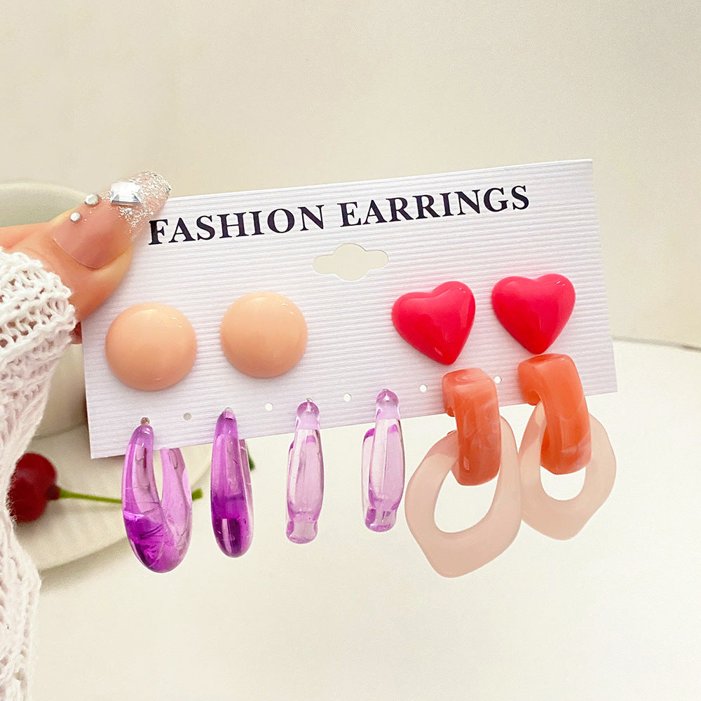 Wholesale Valentine's Day contrasting exaggerated heart resin earrings set