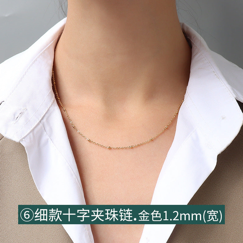 Wholesale 2pcs Cross Necklaces Snake Bone Chain Twist Chain Box Chain Titanium Steel 18K Gold Plated Clavicle Chain ACC-NE-MiLi002