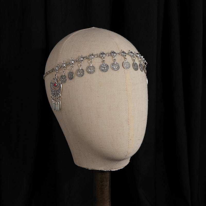 Wholesale Chic Exotic Rhinestone Coin Tassel Hair Chain Retro Geometric Head Chain Fashion Accessory