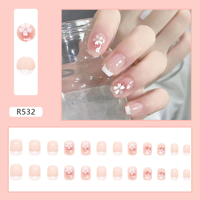 Wholesale 24 Pieces/box Pink Camellia Nails Kits Nail Stickers
