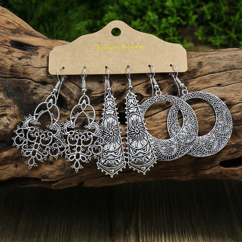 Wholesale Retro Geometric Alloy Earrings Ethnic Style Party Wear Fashion Accessory