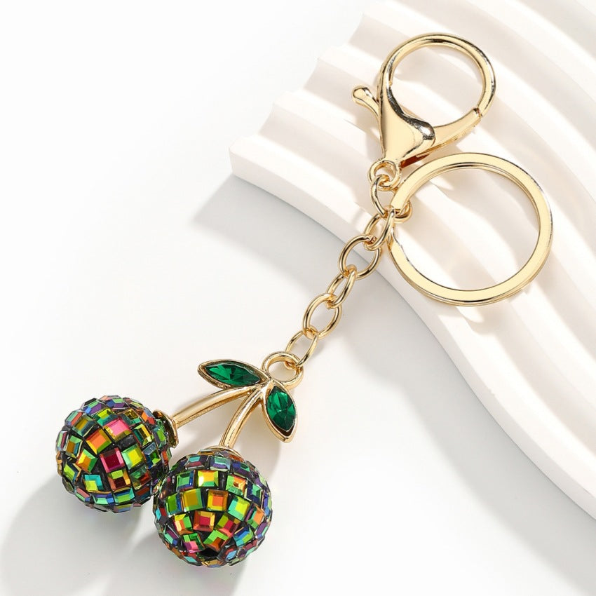 Wholesale Multicolored diamond-encrusted cherry keychain pendant