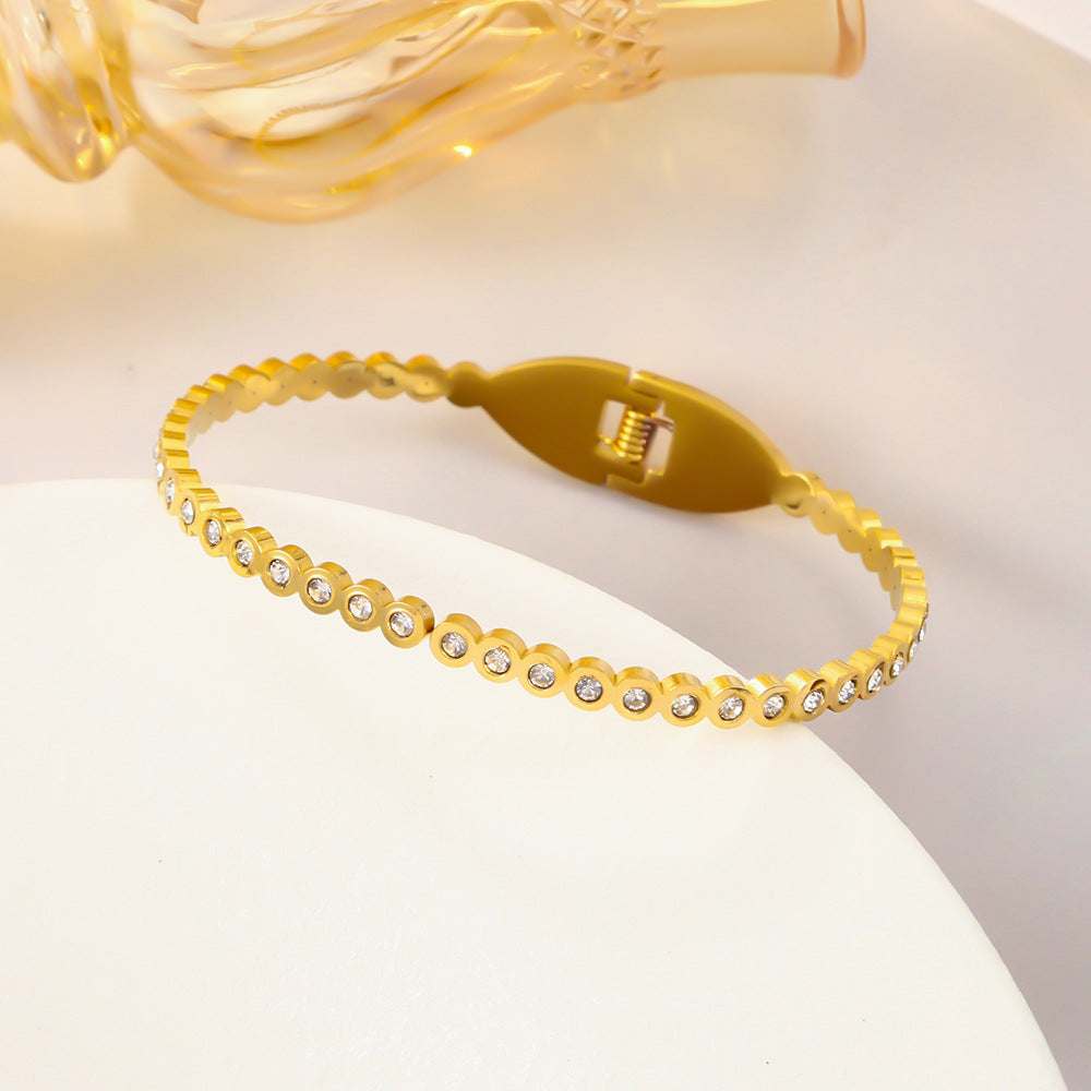 Wholesale Chic Rhinestone Open Bangle Stainless Steel Gold Fashion Jewelry Boutique Resale