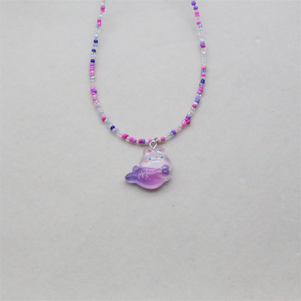 Wholesale Starfish Mermaid Octopus Pendant Rice Bead Necklace