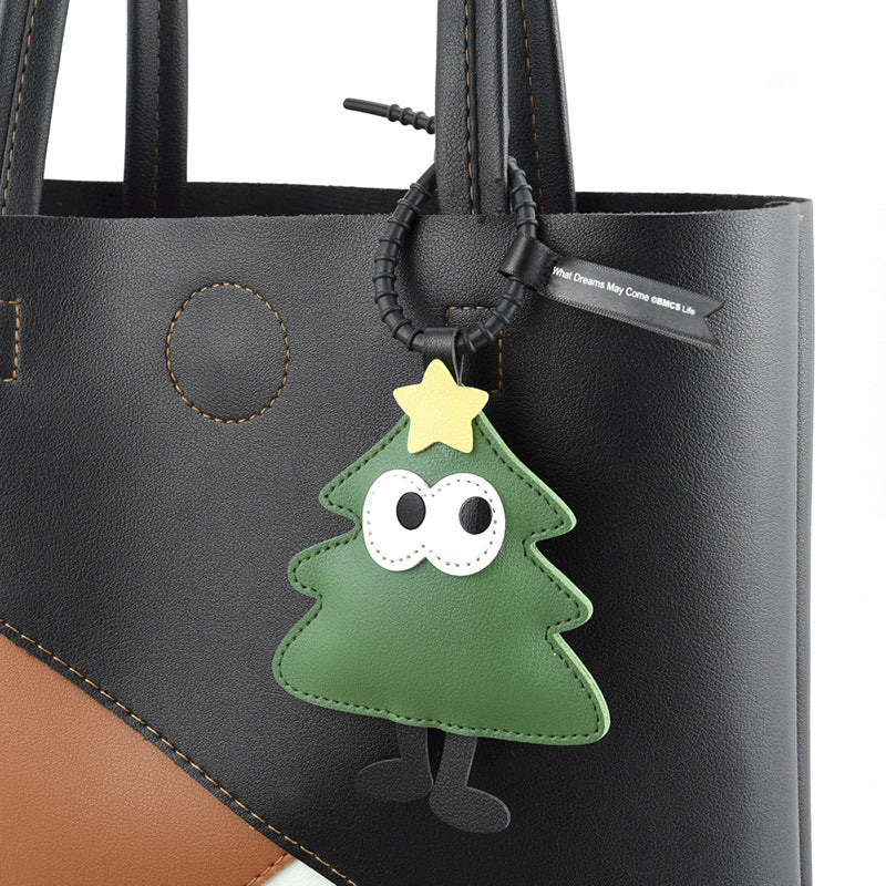 Wholesale Christmas Tree Keychain PU Leather Cartoon Pendant Gift