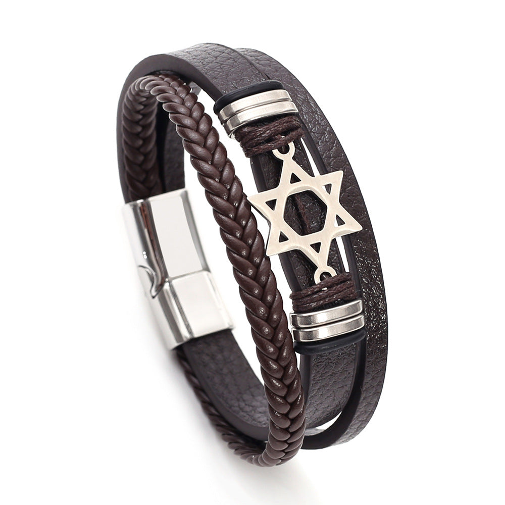 Wholesale Star Design Layered PU Leather Bracelet Magnetic Clasp Fashion Unisex Jewelry Gift