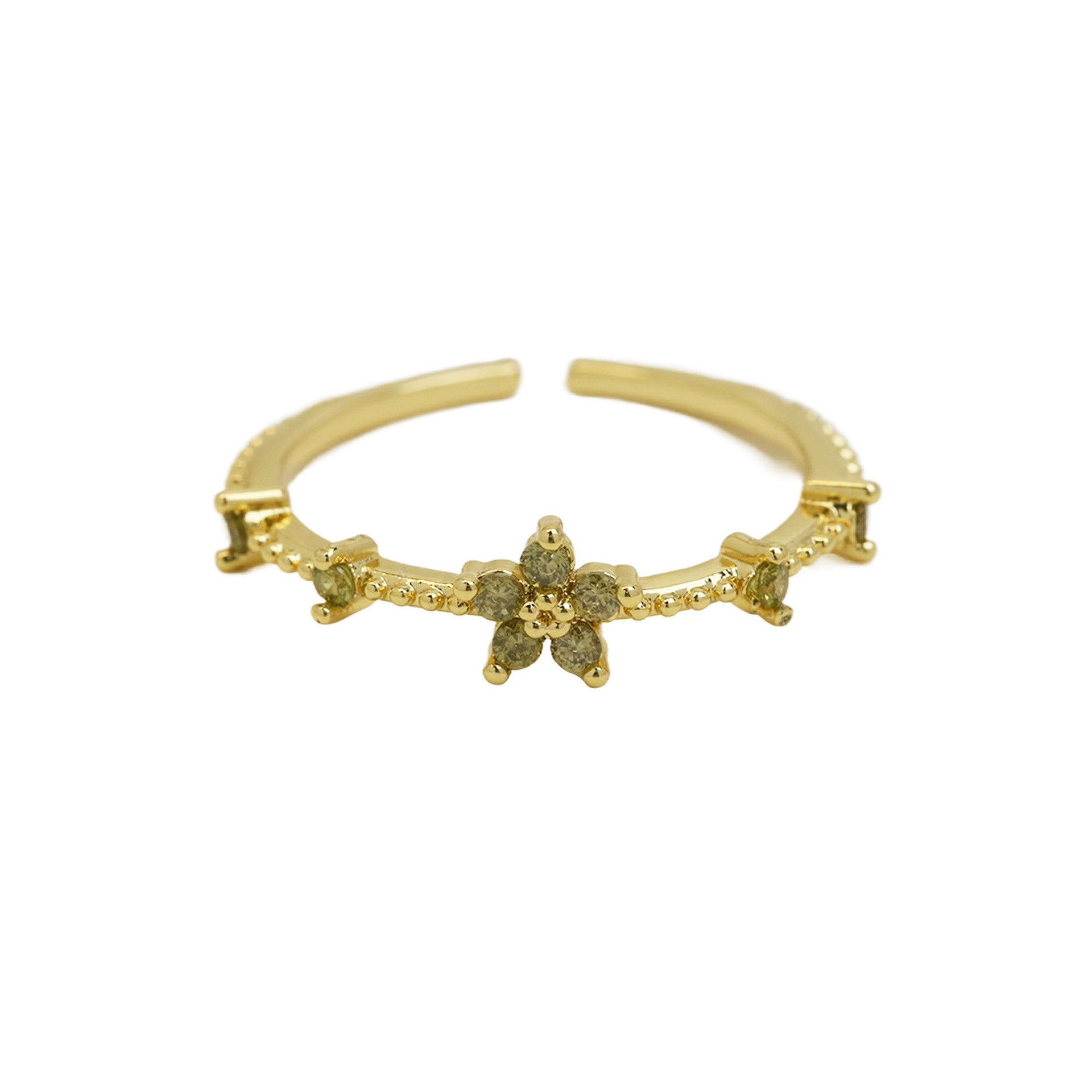 Wholesale 18k Brass Colored Zirconium December Small Flower Open Flower Rings ACC-RS-BaiYi003