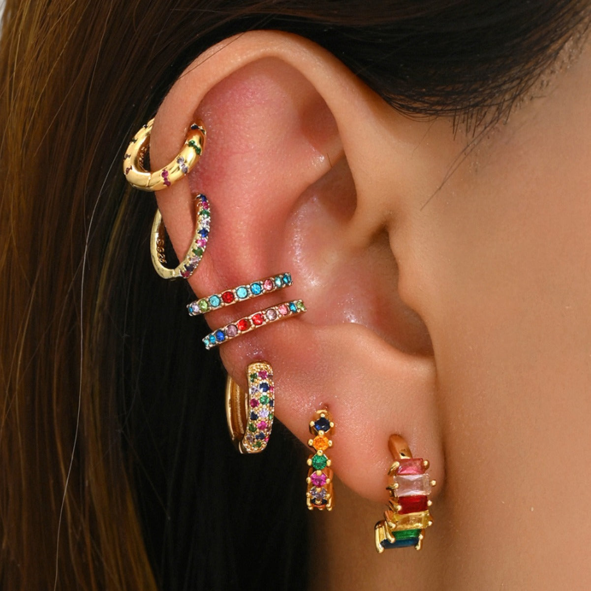 Wholesale Gold Plated Copper Earrings Geometric  Colorful Diamond  Luxury Earrings