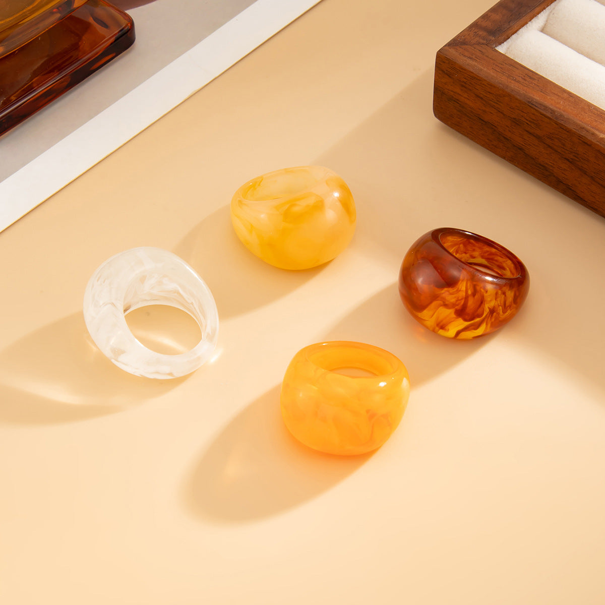 Wholesale Stylish Resin Stackable Ring Amber Gradient Ice Effect Curved Wide Band For Women