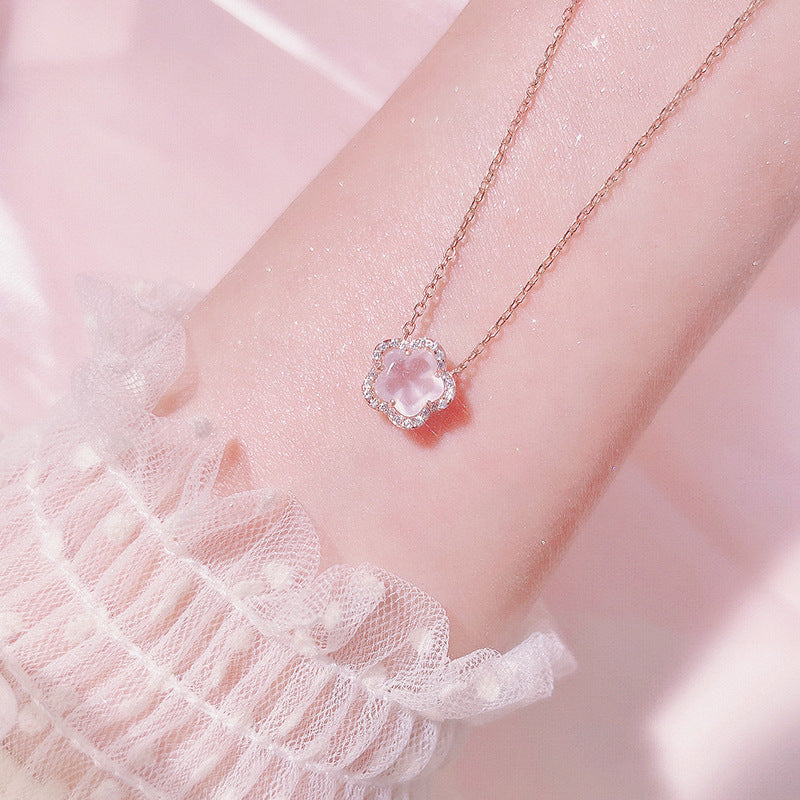 Wholesale Gentle and Sweet Pink Crystal Cherry Blossom Choker Necklace
