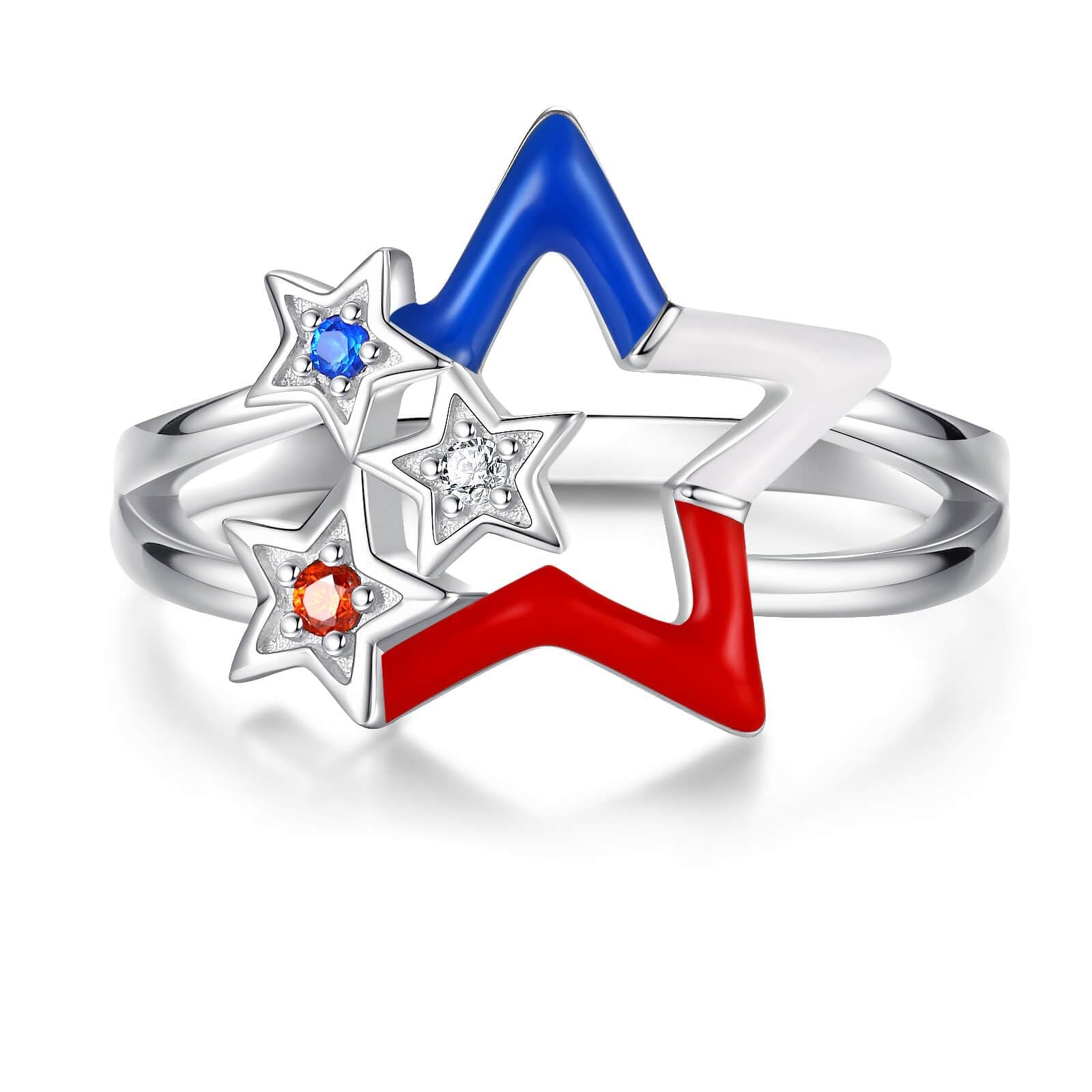 Wholesale American Independence Day Red White Blue Star Ring Oil Dropping Diamond Five-pointed Star Ring