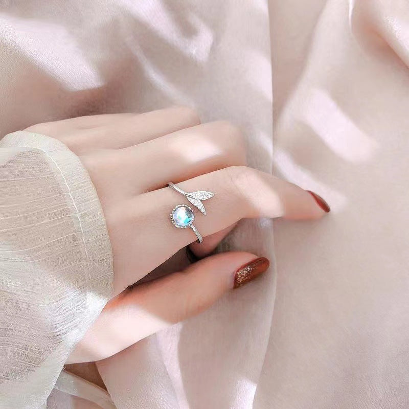 Wholesale Fishtail ring Moonstone index finger adjustable ring