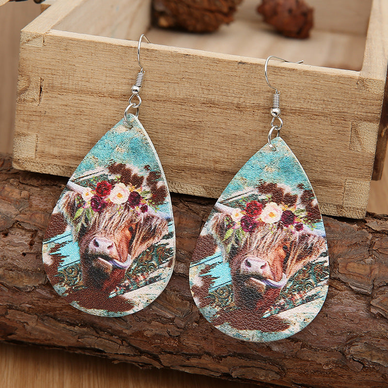 Wholesale Western style rose flower leather earrings