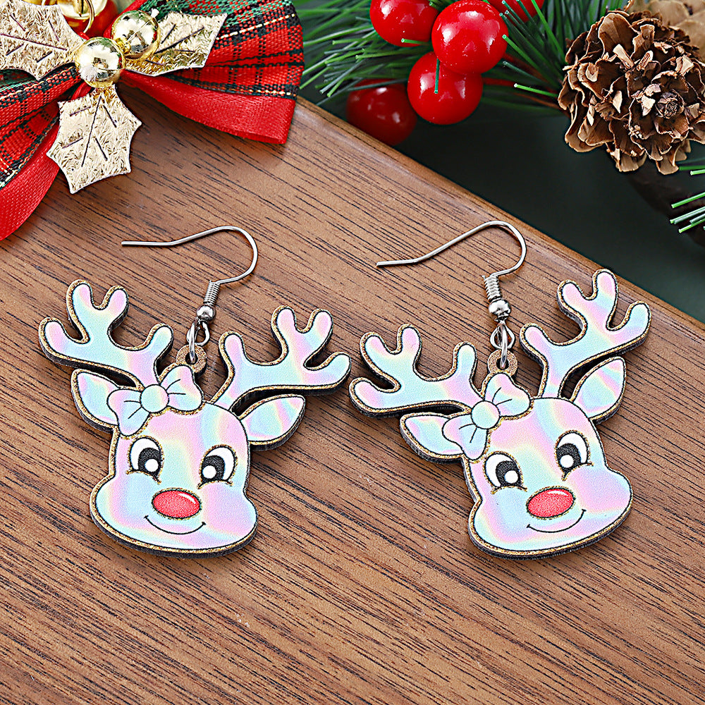 Wholesale Christmas  elk pendant earrings wooden double-sided western style