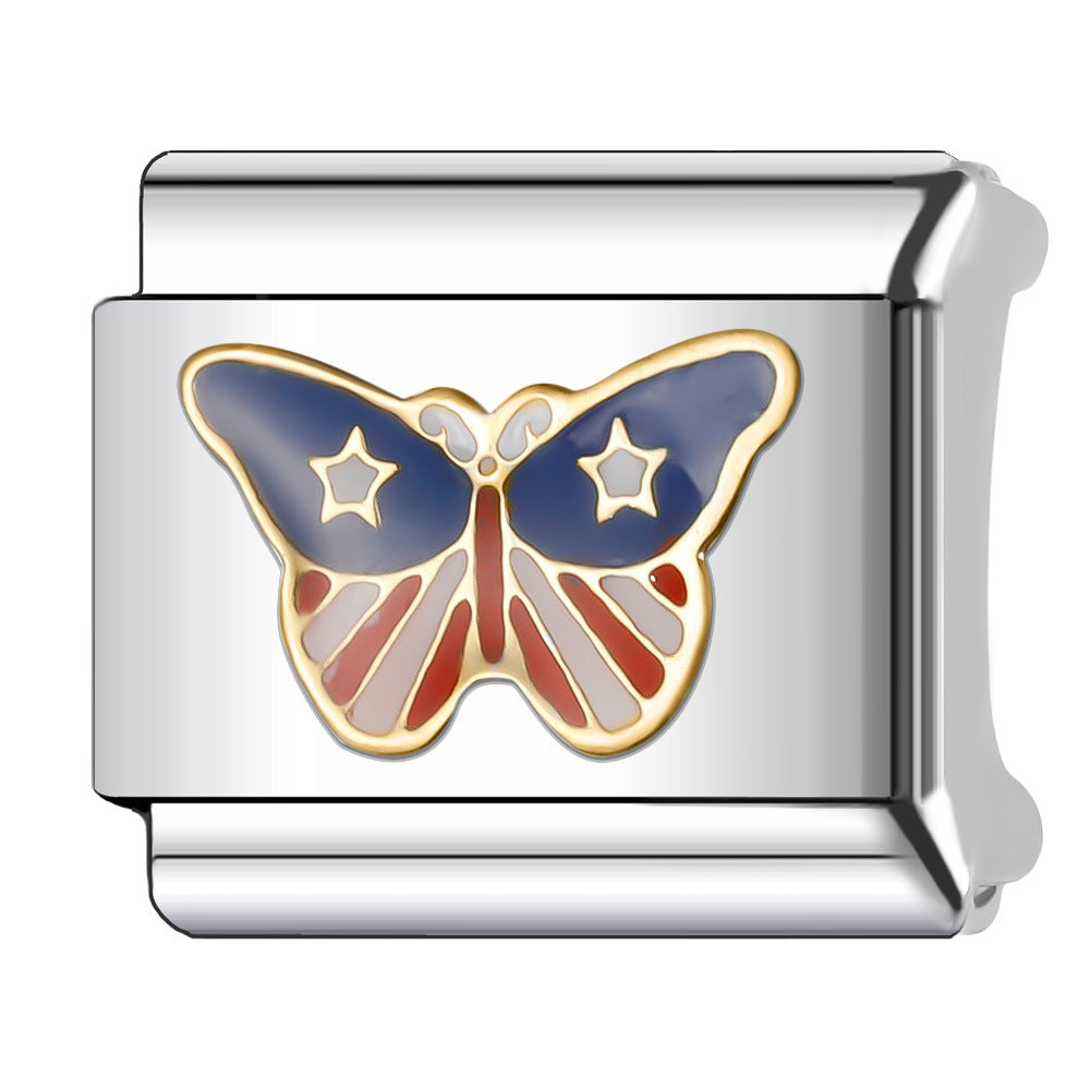 Wholesale Italian Charm Bracelet 9mm DIY Splicing American Flag Series Stainless Steel Composable Bracelet