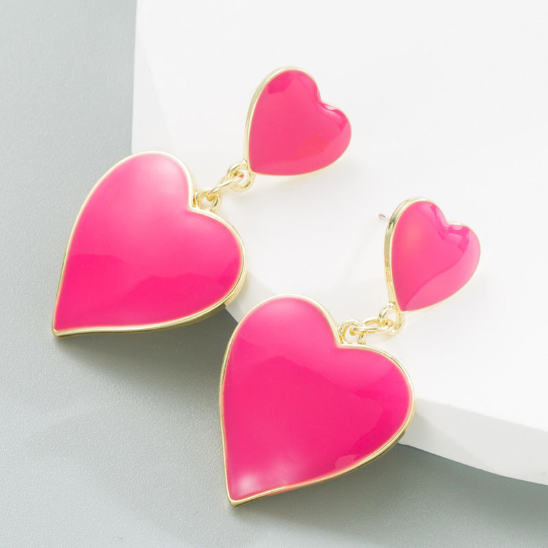 Wholesale cute heart shaped alloy electroplating water drop earrings