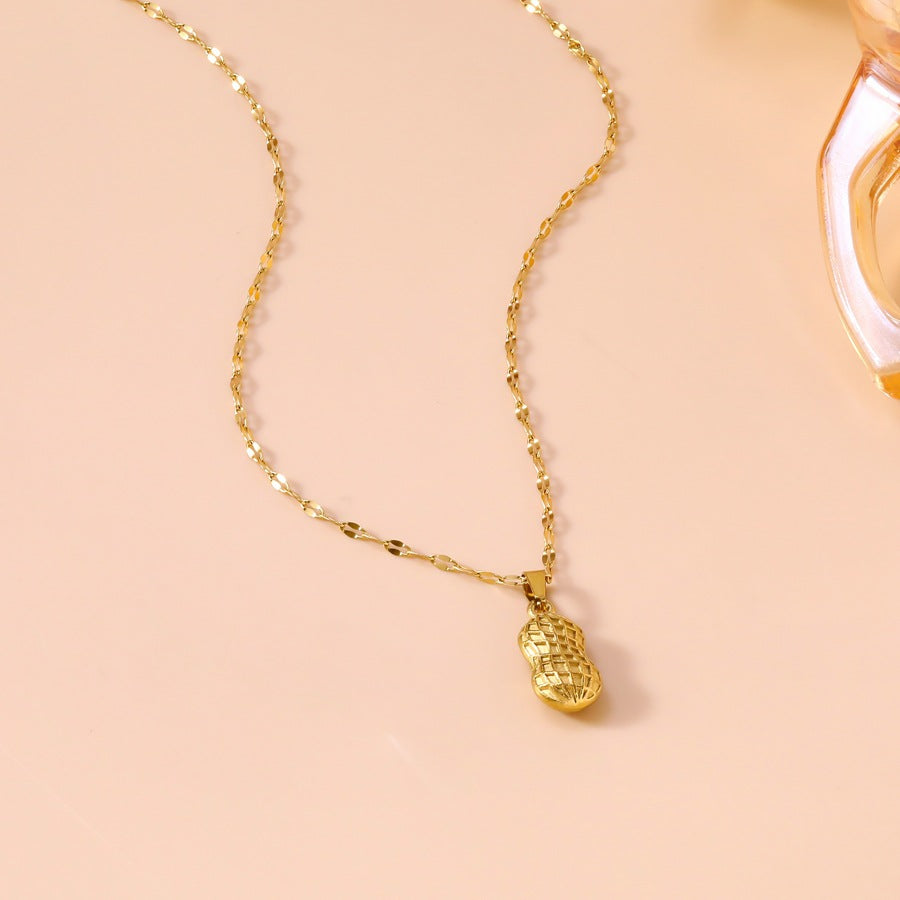 Wholesale Stainless Steel Peanut Pendant Clavicle Necklace for Women Trendy Summer Jewelry Gift for Party