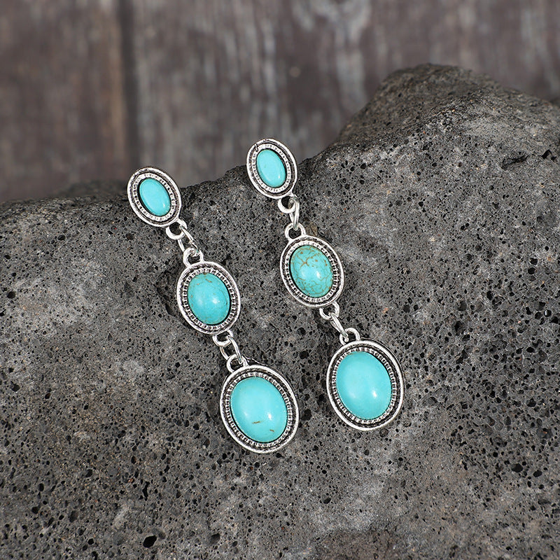 Wholesale Bohemian Retro Long Turquoise Earrings - Chic Gift for Everyday Wear Boutique Resale