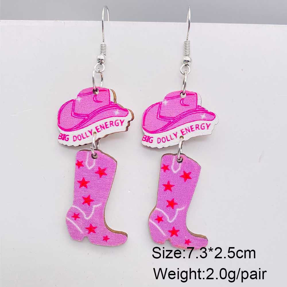 Wholesale Pink Heart  Coffee Cup Wooden Western-Style Stud Earrings