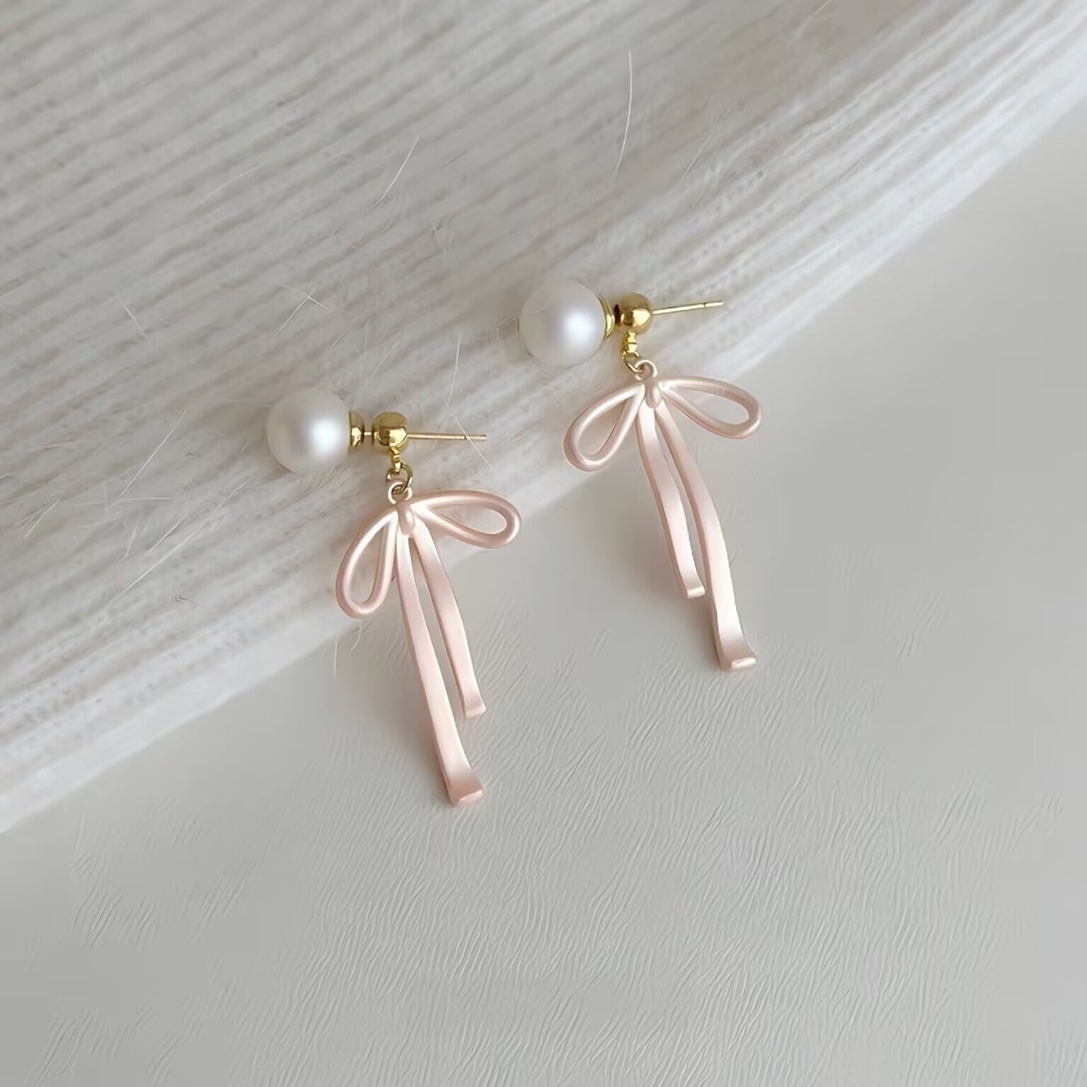 Wholesale Pink Bow Pearl Earrings