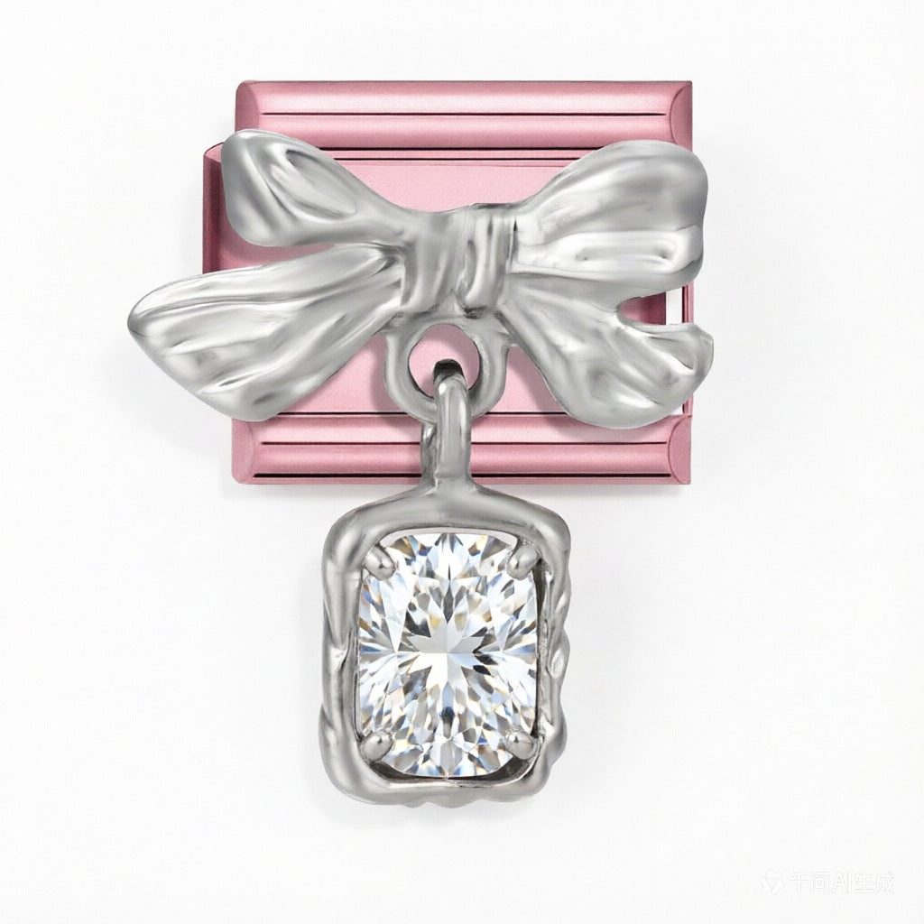 Wholesale Chic Stainless Steel Bow Bracelet With Pink Diamond Petals Country Style Electroplated Finish Fashion Accessory For Resale