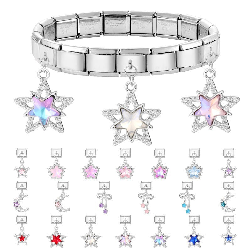 Wholesale  Italian Charm Bracelet 9mm DIY  Star Pendant Creative Stainless Steel Composable Bracelet