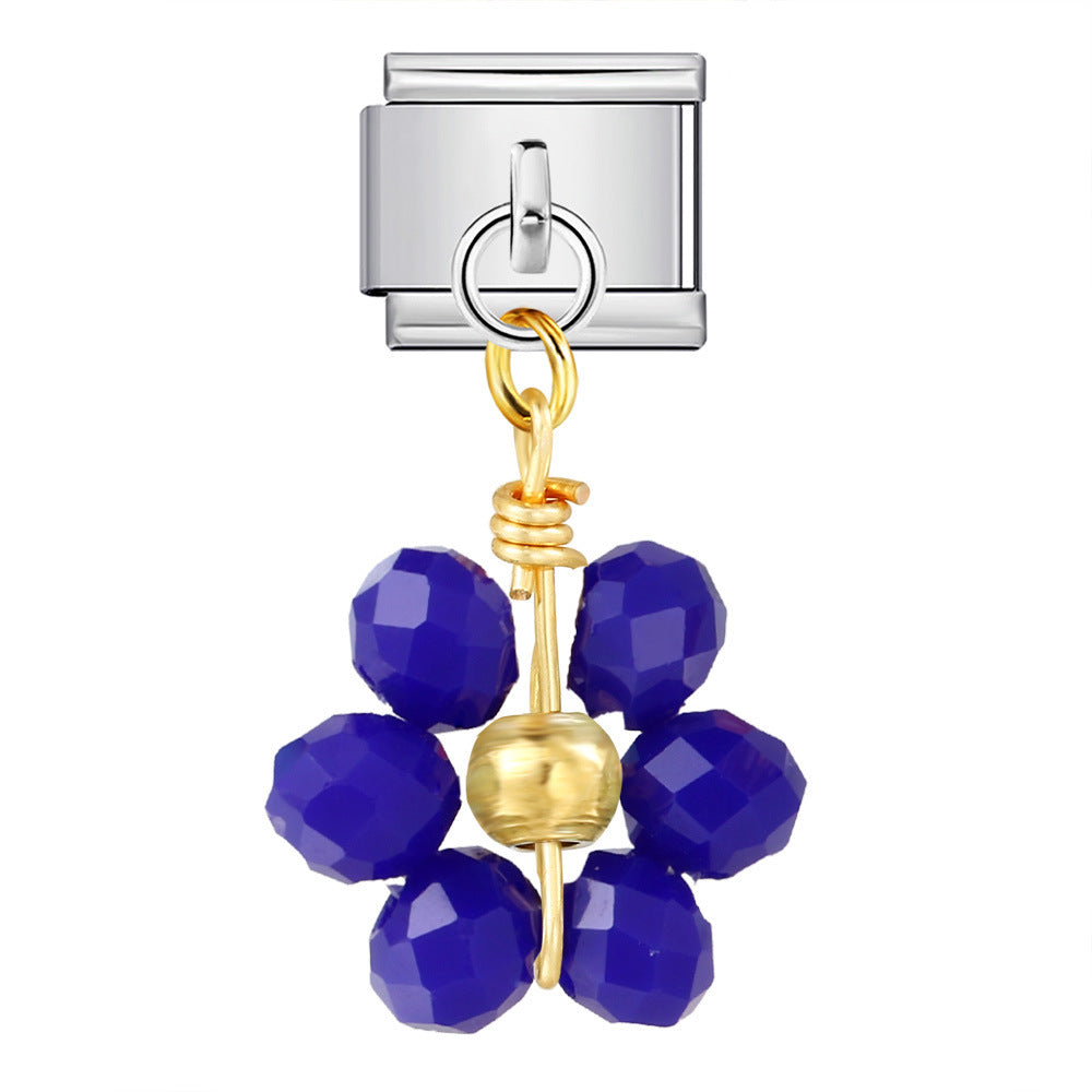 Wholesale Italian Charm Bracelet 9mm DIY Crystal Bead Flower  Creative Stainless Steel Composable Bracelet