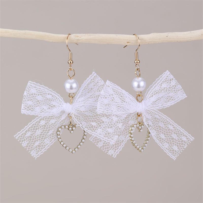 Wholesale  lace bow long love pendant earrings