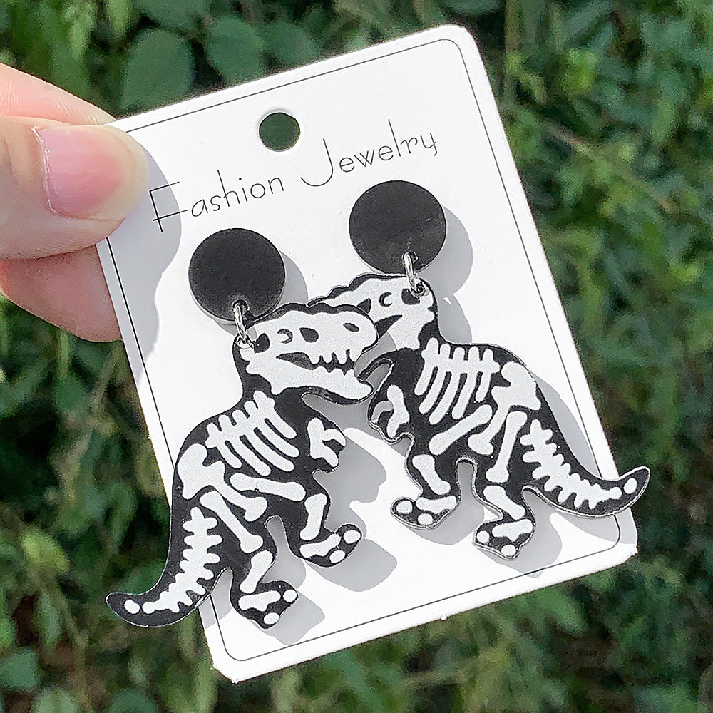 Wholesale Acrylic Black and White Dinosaur Earrings
