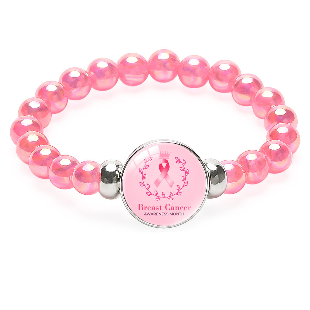 Wholesale Breast Care Activity Promotion Logo Pink Ribbon Beaded Bracelet