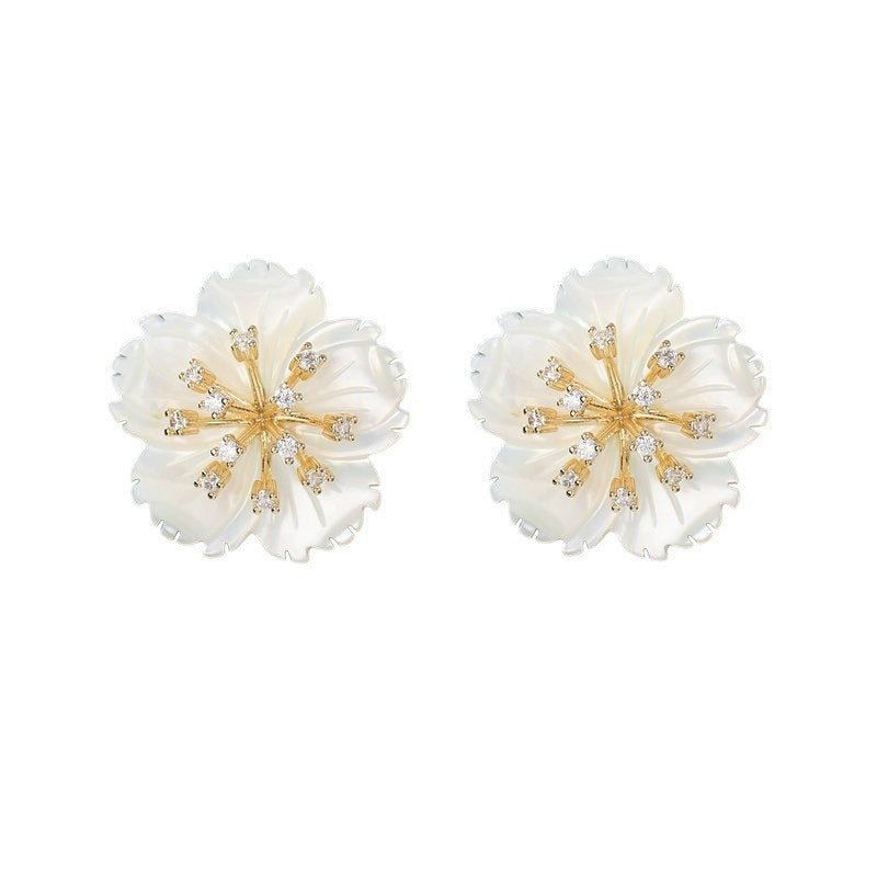 Wholesale  zircon shell flower silver needle stud earrings