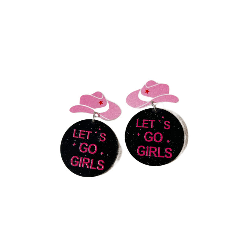 Wholesale Western Style Cowboy Hat Disco Ball Acrylic Earrings ACC-ES-XP008