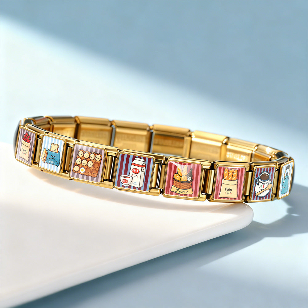 Wholesale Stainless Steel Modular Bracelet Cute Breakfast Cartoon Design DIY Detachable Fashion Accessory For Everyday Wear