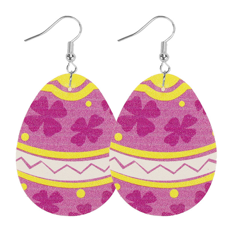 Wholesale  Easter Egg Rabbit Carrot Cute Cartoon Print Women's Leather Earrings