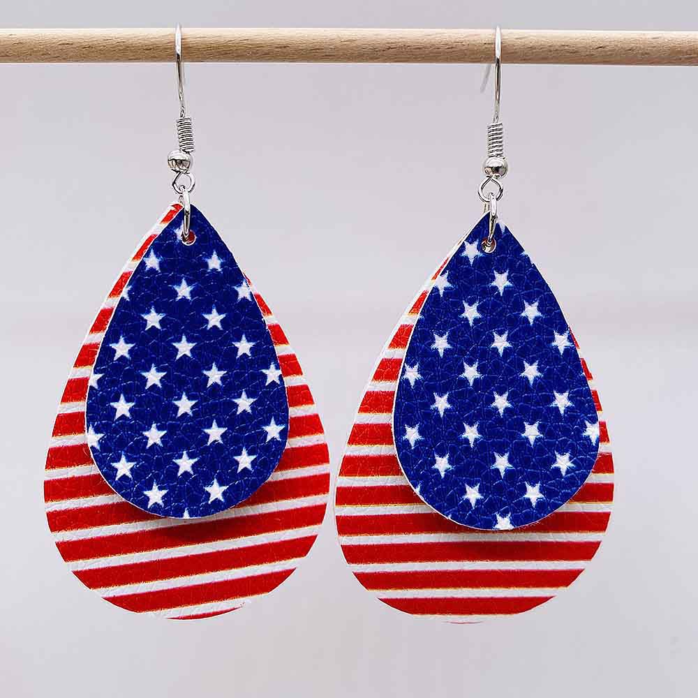 Wholesale  Tassel Independence Day Earrings Set Five-Pointed Star American Leather Earrings