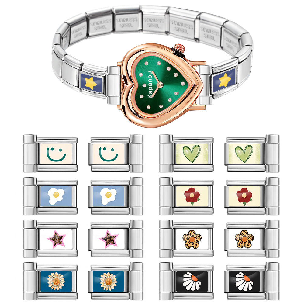 Wholesale Stainless Steel Electroplated Flower Pattern Watch Strap Connector DIY Bracelet Tool for Boutique Resale