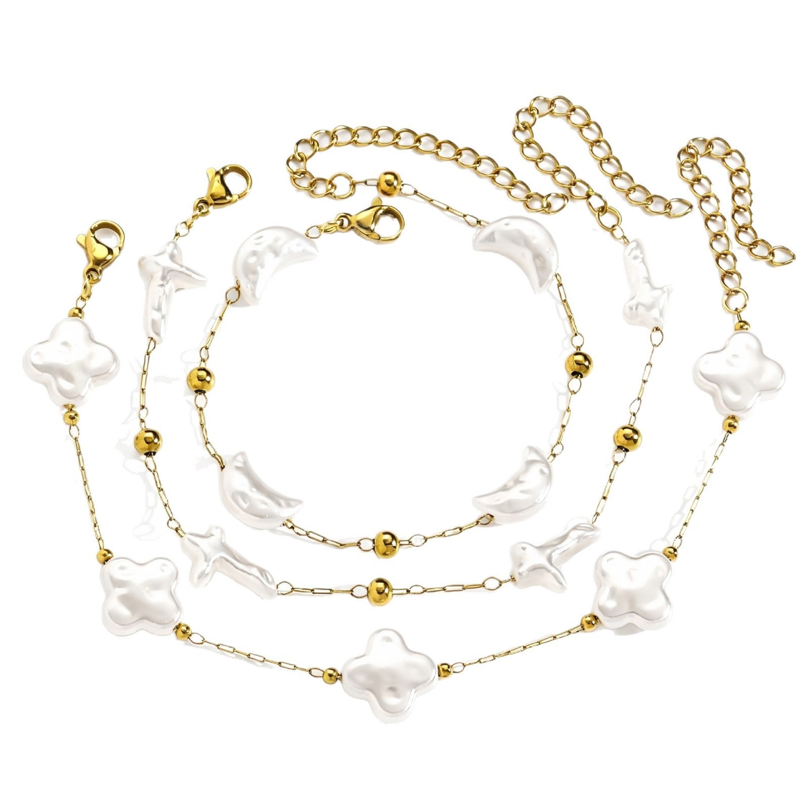 Wholesale Stylish Stainless Steel Imitation Pearl Bracelet With Flower Moon Cross Design Women S Jewelry Accessory