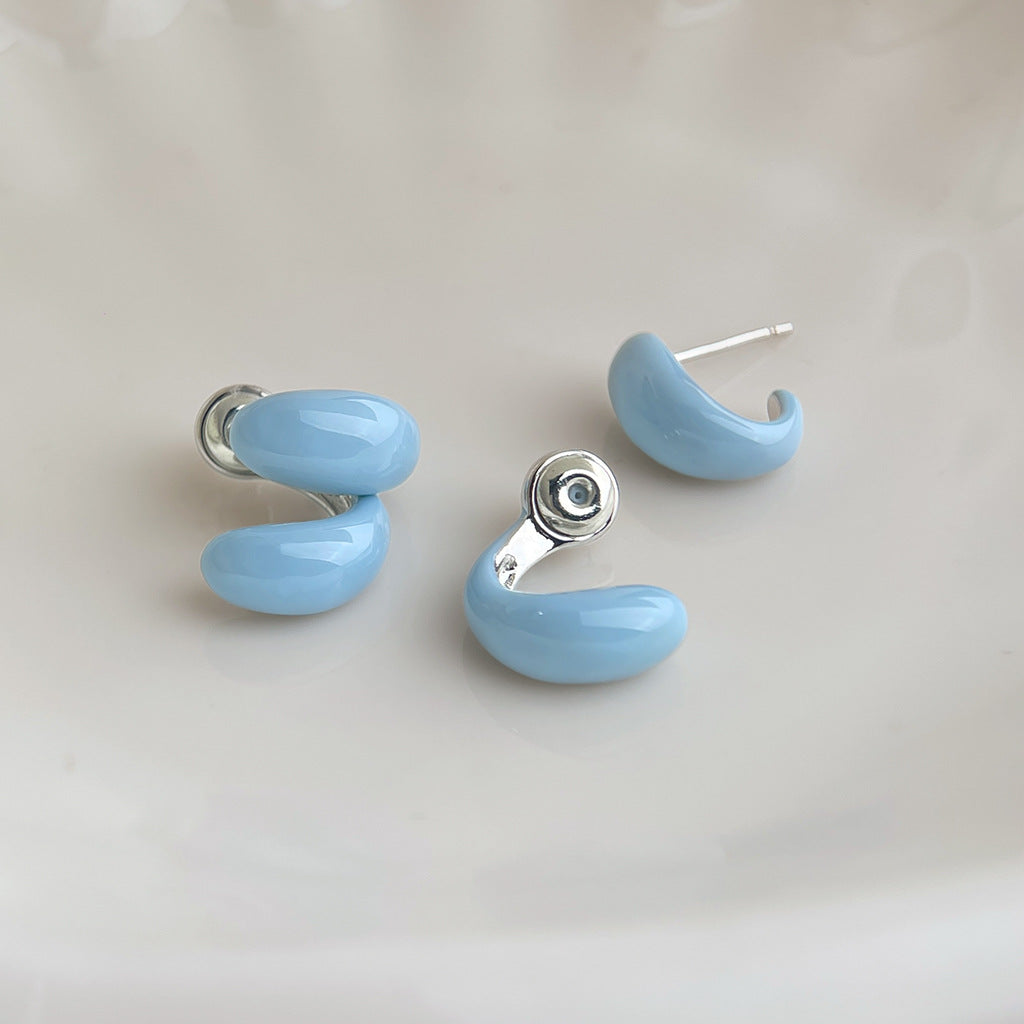 Wholesale Copper Blue Enamel Drip-Glazed Flower Earrings,  Fresh Floral Pearl Studs,  Fashion Accessory