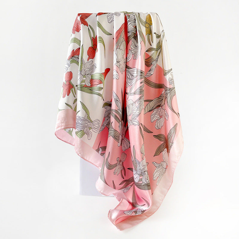Wholesale 90cm Satin Printed Turban Silk Scarf Floral Large Square Scarf
