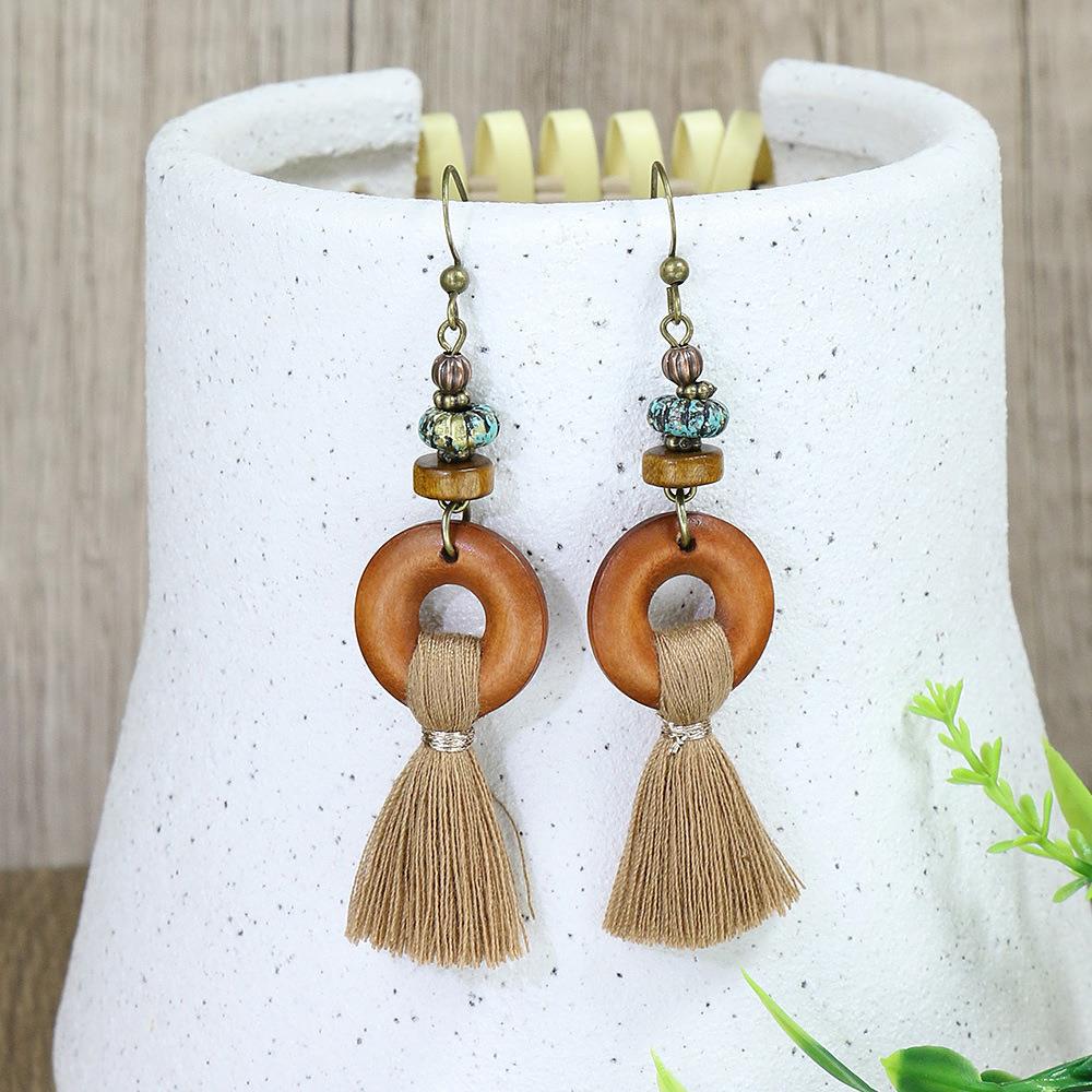 Wholesale Alloy Ethnic Vintage Tassel Drop Earrings - Trendy Everyday Jewelry Accessory