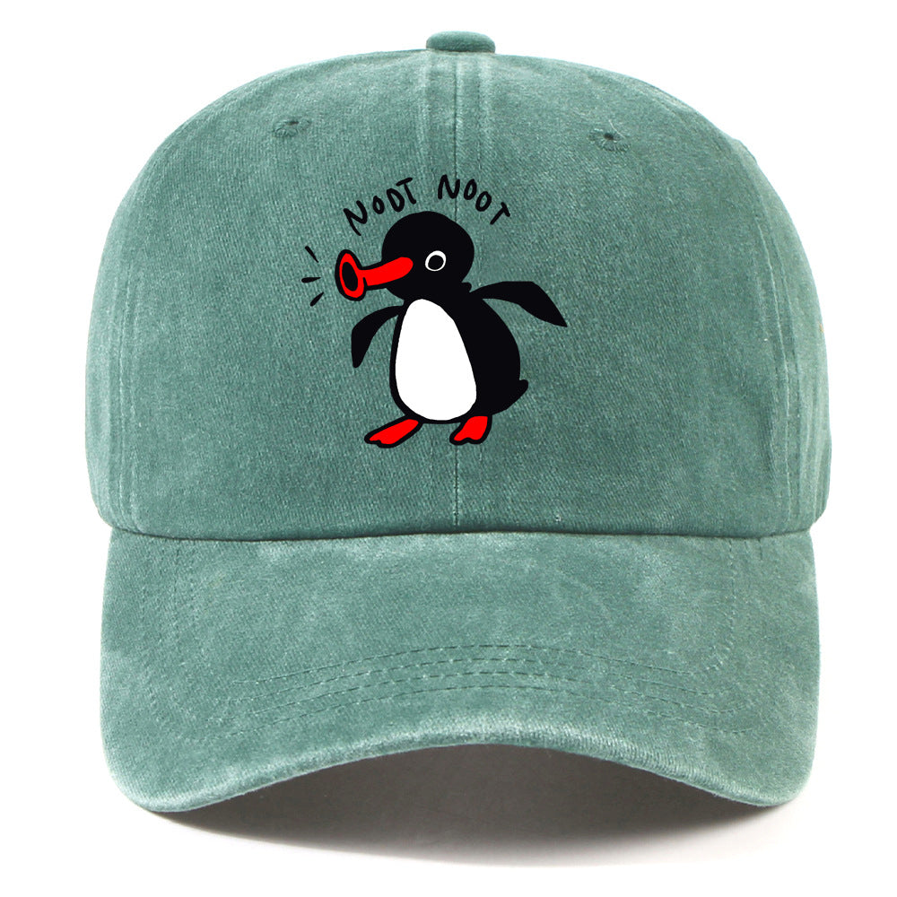 Wholesale  Curved Brim Washed Cotton Cartoon Print Penguin Baseball Cap