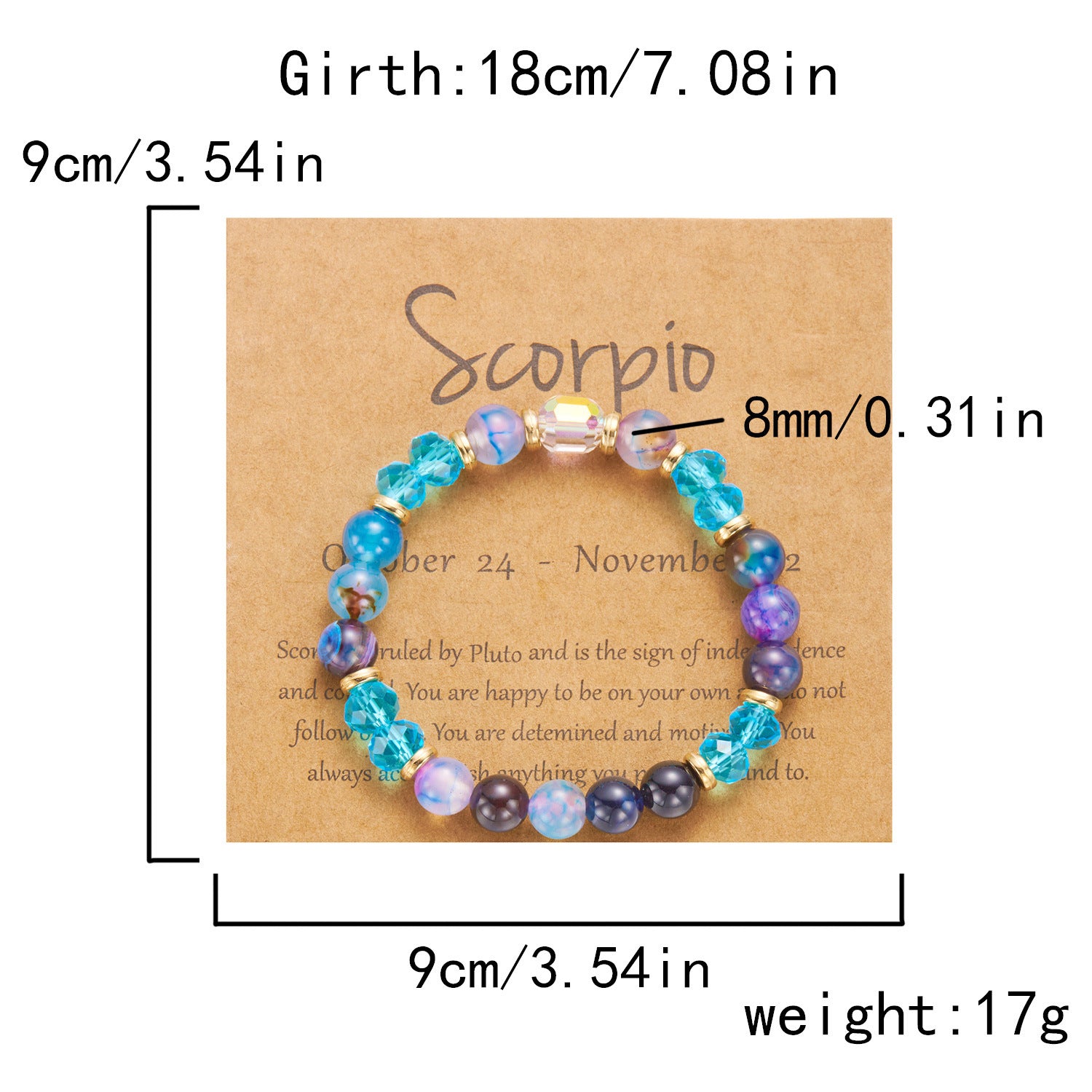 Wholesale Twelve Constellations Beaded Colored Stone Paper Card Bracelet