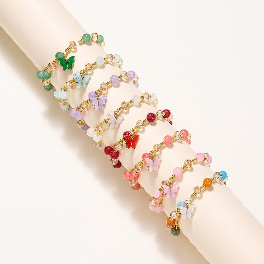 Wholesale Blue Butterfly Artificial Crystal Beaded Bracelet Chinese Style Chic Fashion Accessory Travel Souvenir Gift