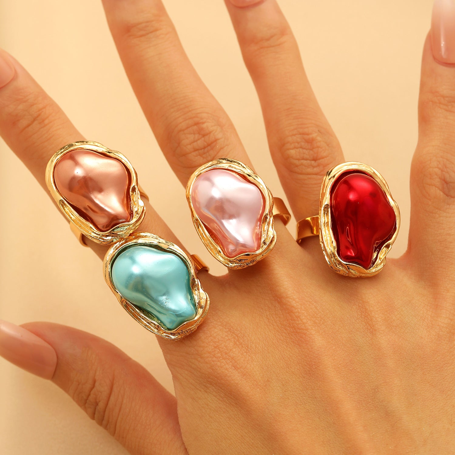 Wholesale Stylish Baroque Imitation Pearl Open Ring For Women Geometric Irregular Gold Tone Boutique Resale Jewelry Accessory