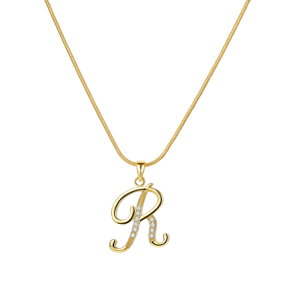 Wholesale 26 Letter Creative Simple Copper Zircon Snake Chain Gold Necklace