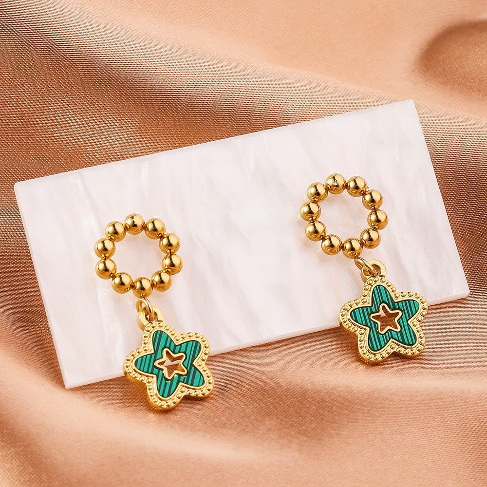 Wholesale Stainless Steel Round Steel Bead Pendant Five-pointed Star Earrings ACC-ES-RuiX005