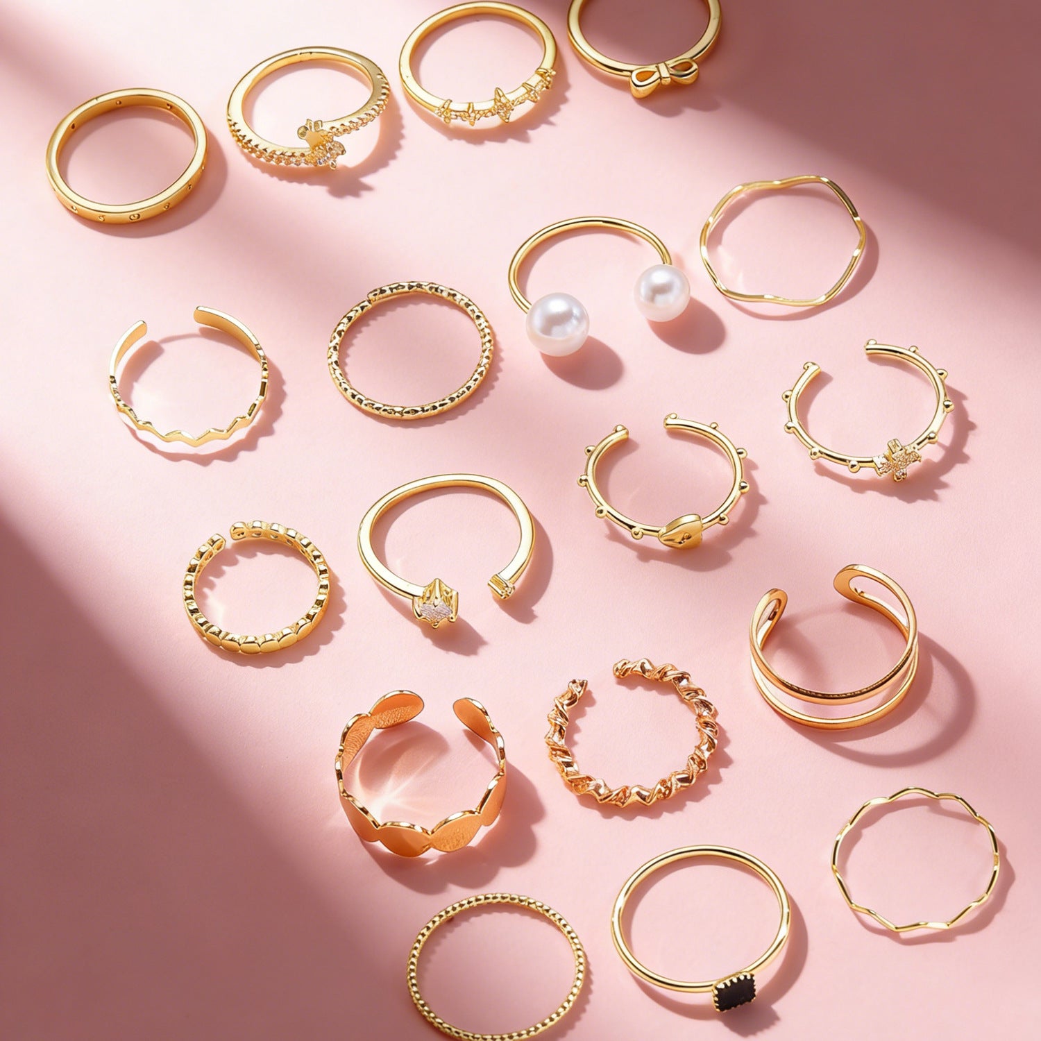 Wholesale Copper-plated man-made pearl wave design open ring set