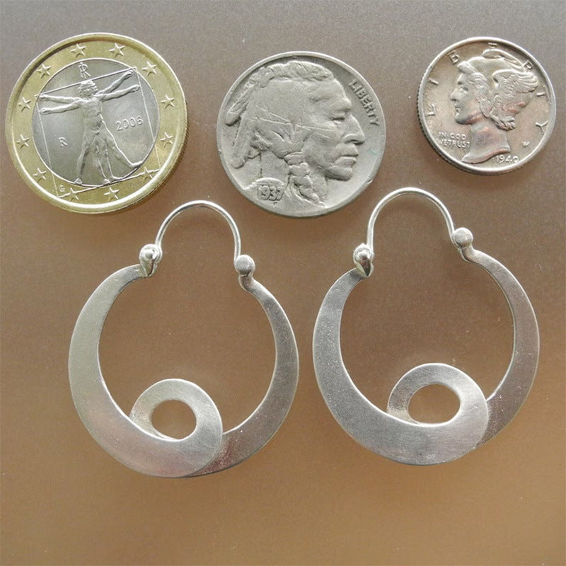 Wholesale Geometric Gypsy Curved Metal Earrings Vintage Hollow Curly Ancient Silver Earrings
