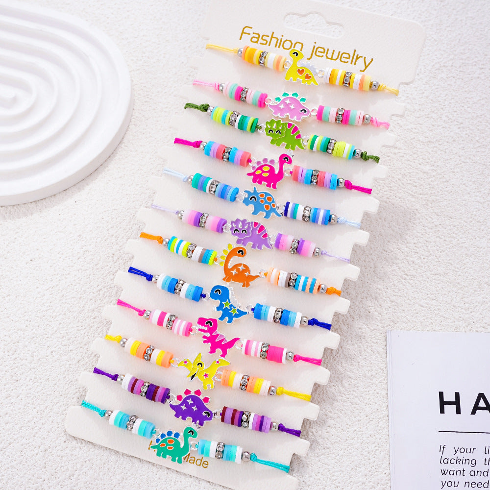 Wholesale Colorful polymer clay beaded cartoon animal pattern bracelet hand-woven adjustable size children' s jewelry